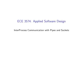 ECE 3574: Applied Software Design  InterProcess Communication with Pipes and Sockets  Today we are