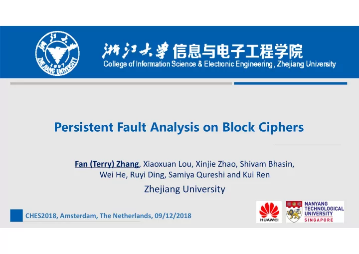 persistent fault analysis on block ciphers