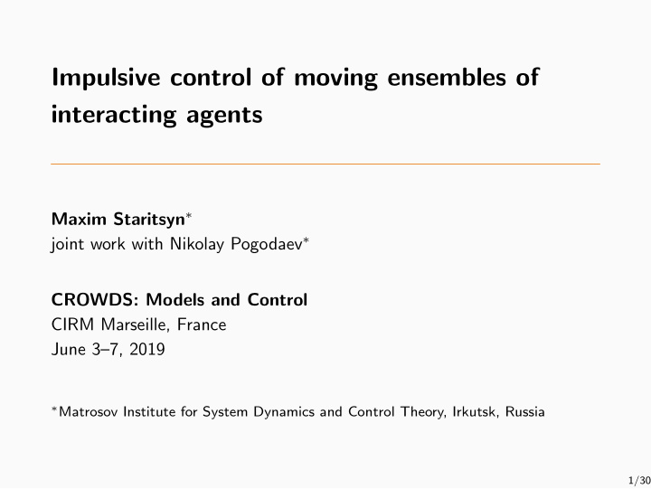 impulsive control of moving ensembles of interacting