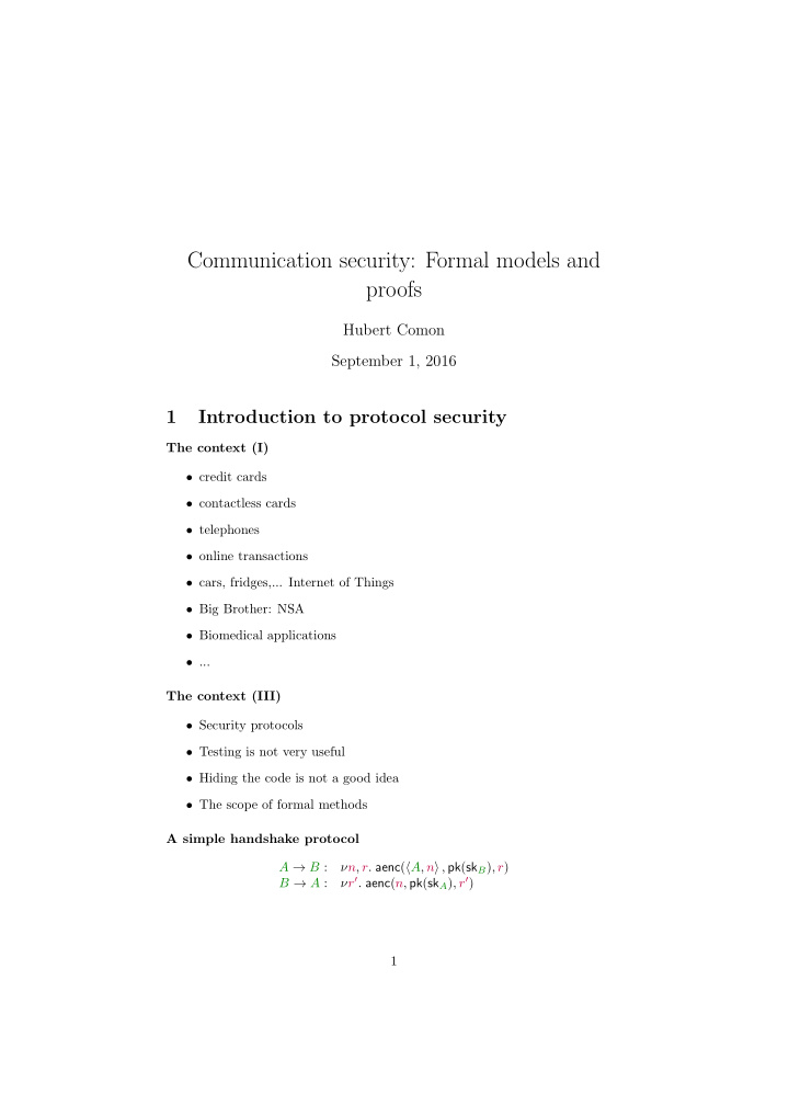 communication security formal models and proofs