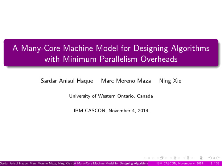 a many core machine model for designing algorithms with