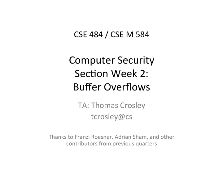 computer security sec4on week 2 buffer overflows