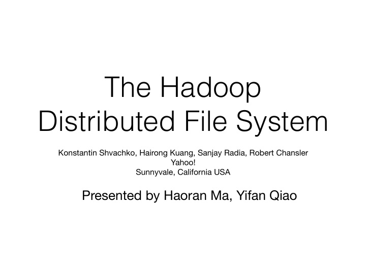 the hadoop distributed file system