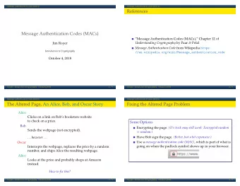 References  Message Authentication Codes (MACs)  Message Authentication Codes (MACs), Chapter