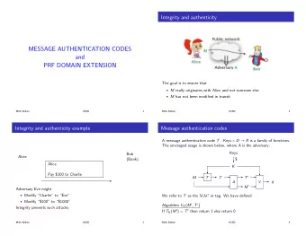 MESSAGE AUTHENTICATION CODES  and  PRF DOMAIN EXTENSION  The goal is to ensure that  M really