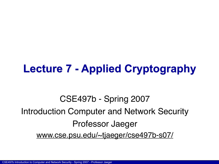 lecture 7 applied cryptography
