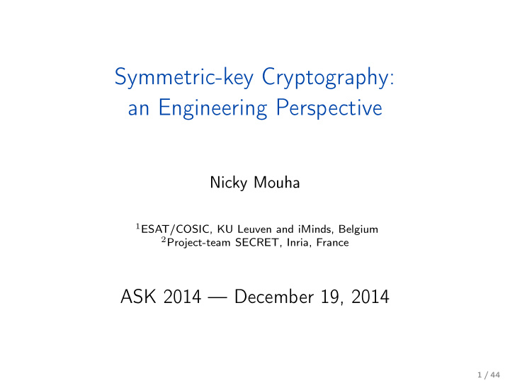 symmetric key cryptography an engineering perspective