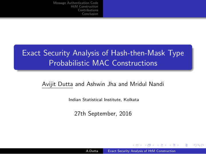 exact security analysis of hash then mask type