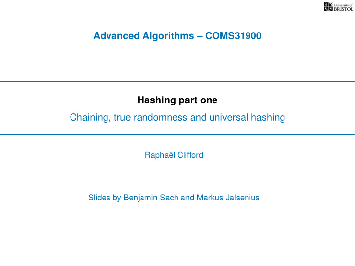 advanced algorithms coms31900 hashing part one chaining