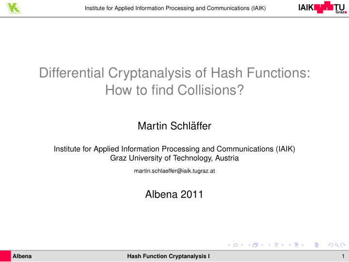 differential cryptanalysis of hash functions how to find