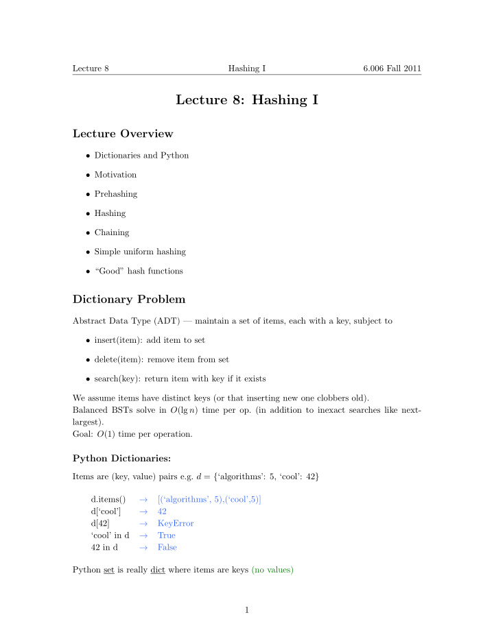 lecture 8 hashing i