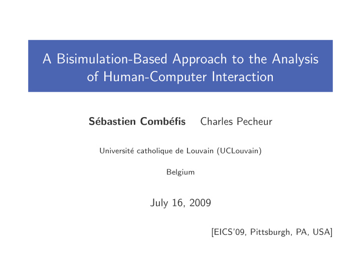 a bisimulation based approach to the analysis of human