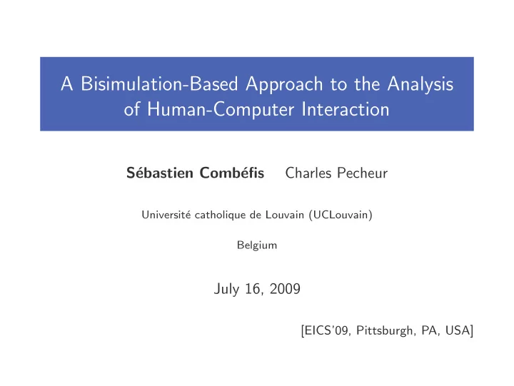 a bisimulation based approach to the analysis of human