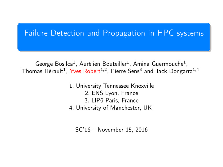 failure detection and propagation in hpc systems