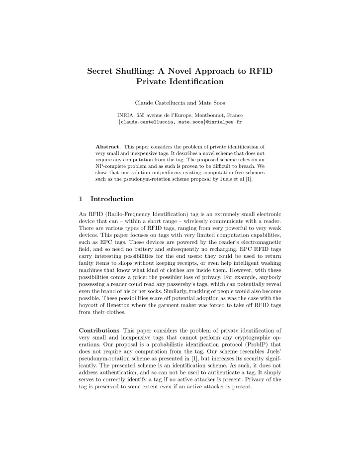 secret shuffling a novel approach to rfid private