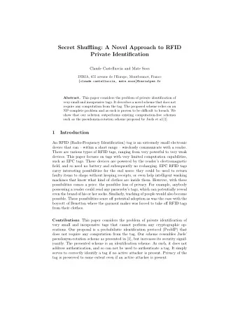 Secret Shuffling: A Novel Approach to RFID  Private Identification  Claude Castelluccia and Mate