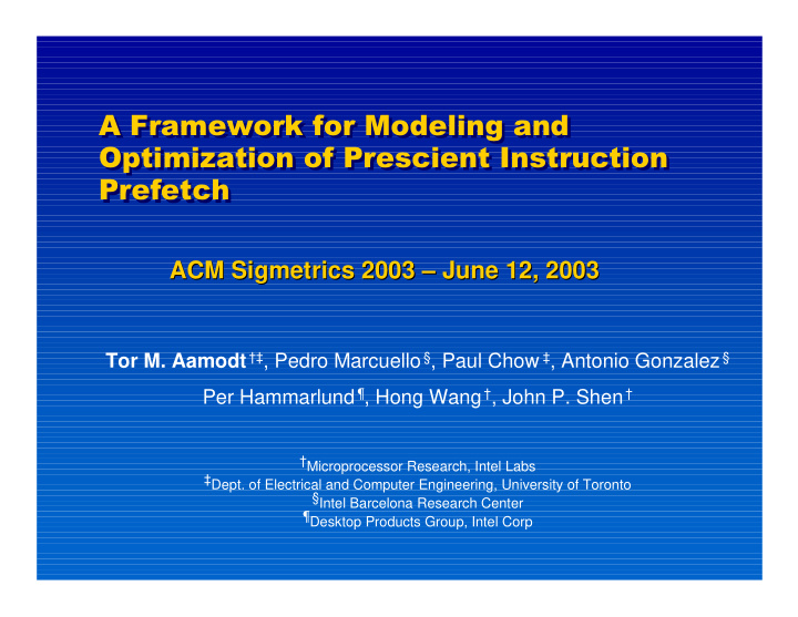 a framework for modeling and a framework for modeling and