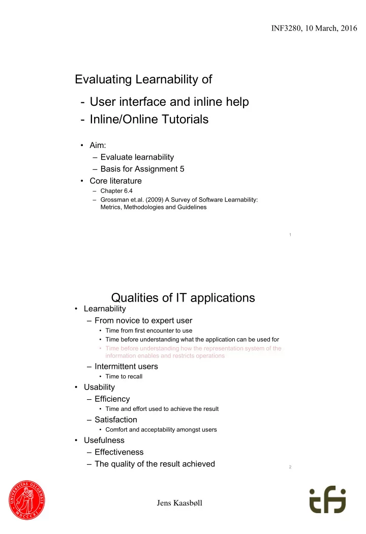 evaluating learnability of user interface and inline help