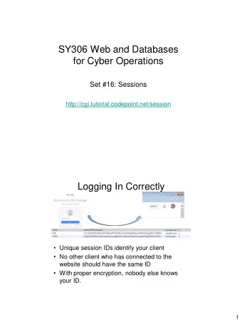 SY306 Web and Databases  for Cyber Operations  Set #16: Sessions