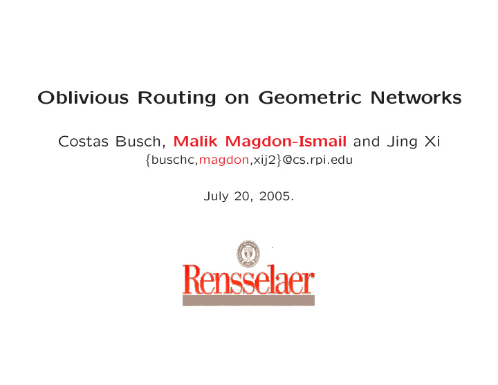 oblivious routing on geometric networks
