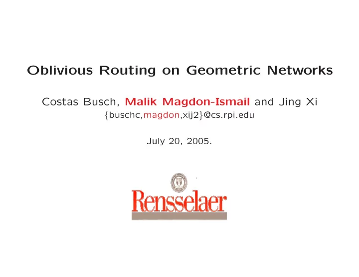 oblivious routing on geometric networks