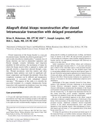 Allograft distal biceps reconstruction after closed  intramuscular transection with delayed