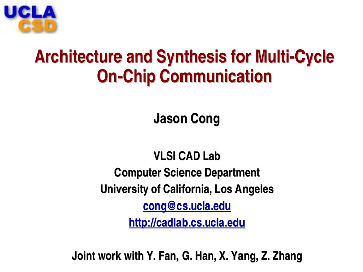 architecture and synthesis for multi cycle cycle