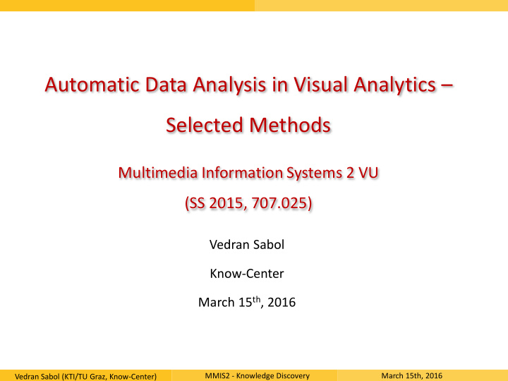 automatic data analysis in visual analytics selected