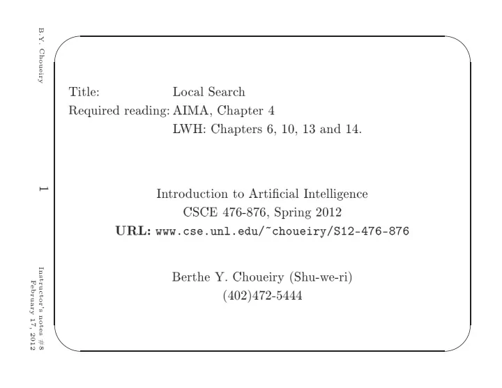 required reading aima chapter 4 choueiry l wh chapters 6