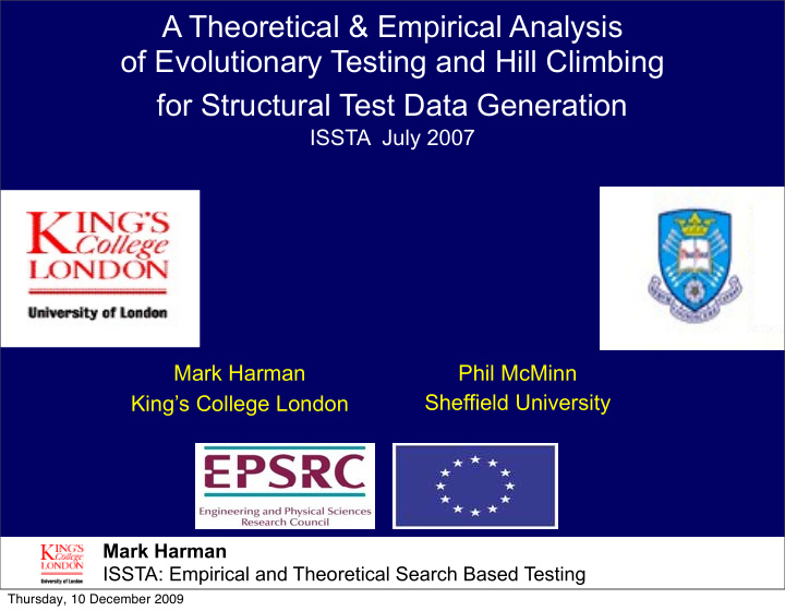 a theoretical empirical analysis of evolutionary testing