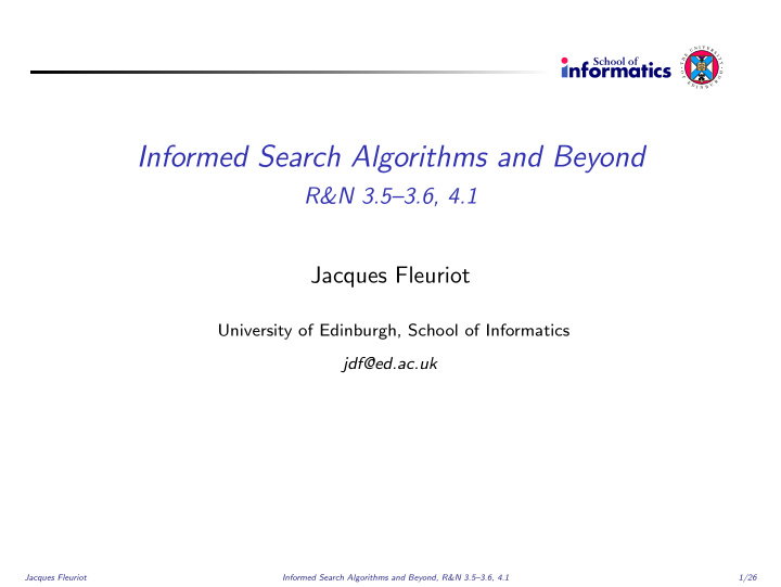 informed search algorithms and beyond