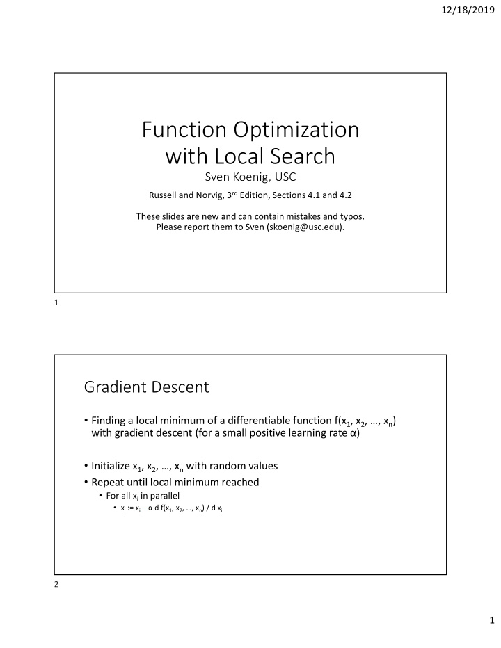 function optimization with local search