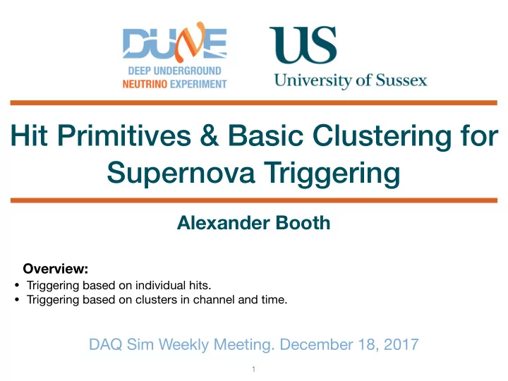 hit primitives basic clustering for supernova triggering