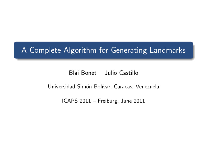 a complete algorithm for generating landmarks