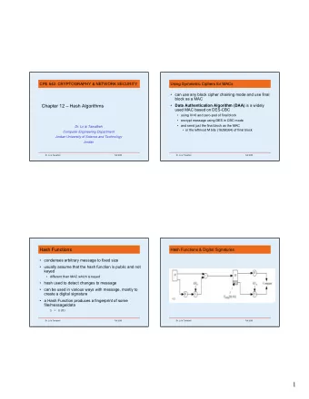 1  Simple Hash Functions  Requirements for Hash Functions  1. can be applied to any sized message M