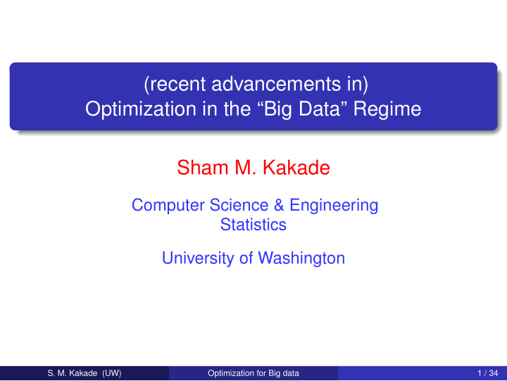 recent advancements in optimization in the big data