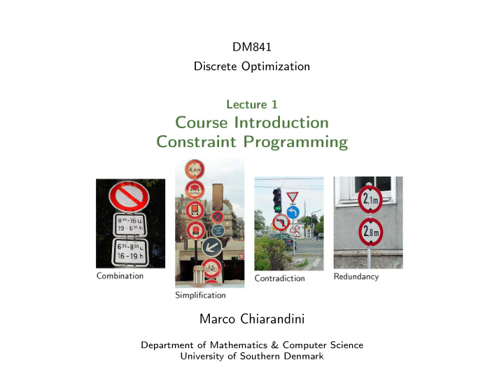 course introduction constraint programming