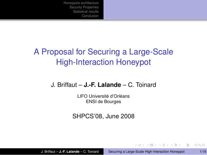 a proposal for securing a large scale high interaction