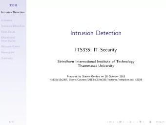 Intrusion Detection  Distributed  Host-Based  Network-Based  ITS335: IT Security  Honeypots