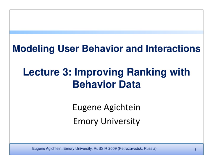 lecture 3 improving ranking with lecture 3 improving