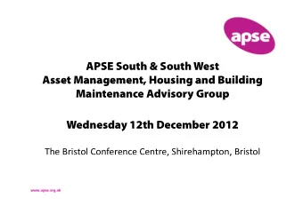 APSE South &amp; South West  Asset Management, Housing and Building  Asset Management, Housing and