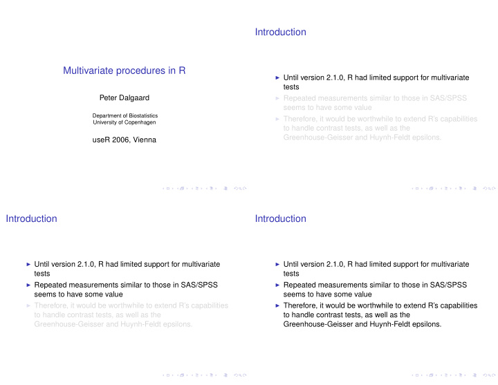 introduction multivariate procedures in r