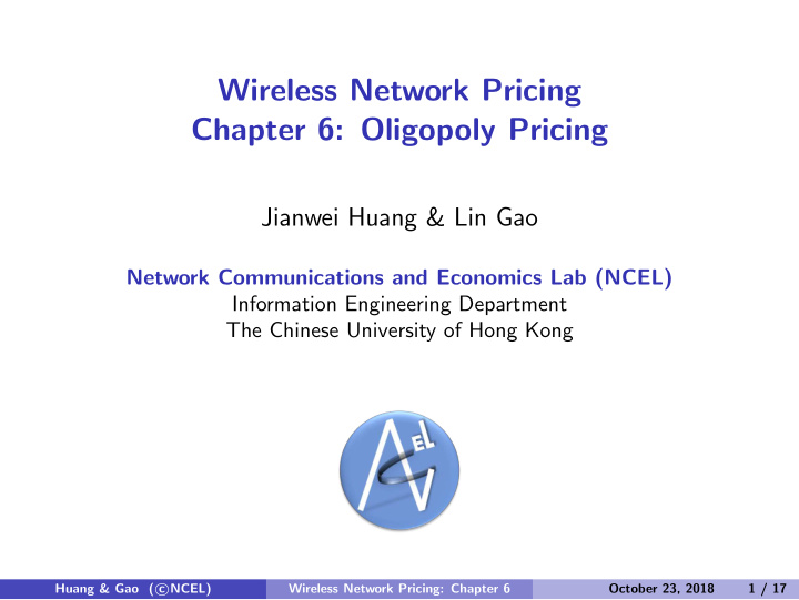 wireless network pricing chapter 6 oligopoly pricing