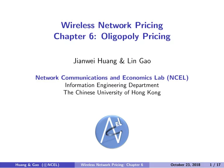 wireless network pricing chapter 6 oligopoly pricing