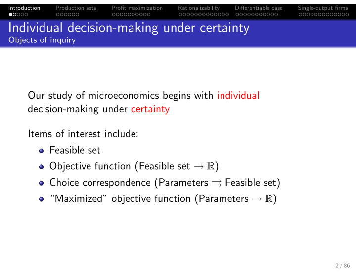 individual decision making under certainty