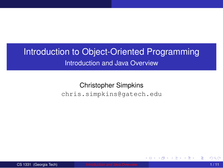 introduction to object oriented programming