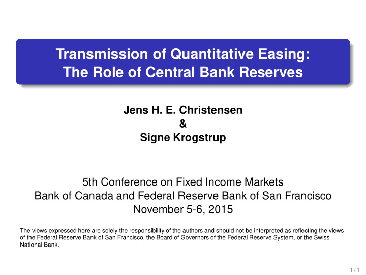 transmission of quantitative easing the role of central