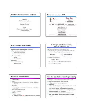 CS490W: Web I nformation Systems  Some core concepts of I R  Information  CS-490W  Need  Web