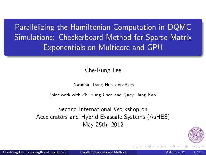 parallelizing the hamiltonian computation in dqmc