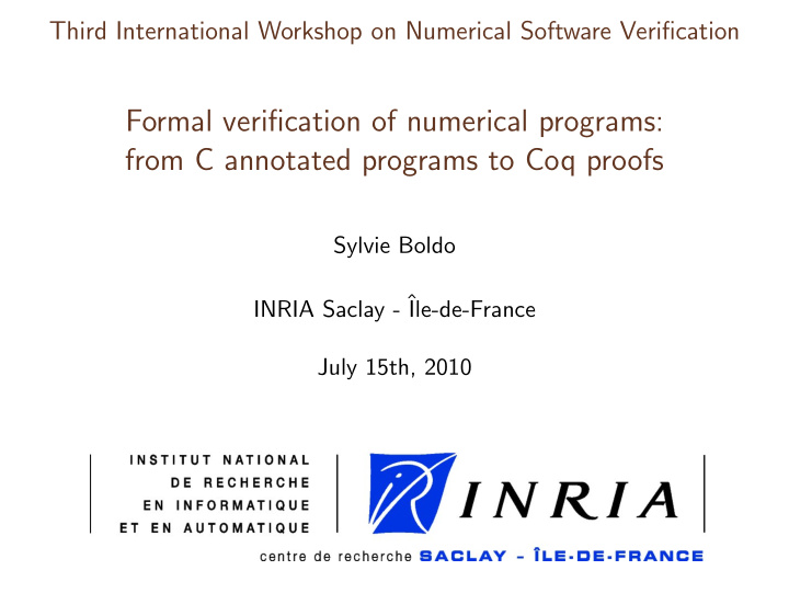 formal verification of numerical programs from c